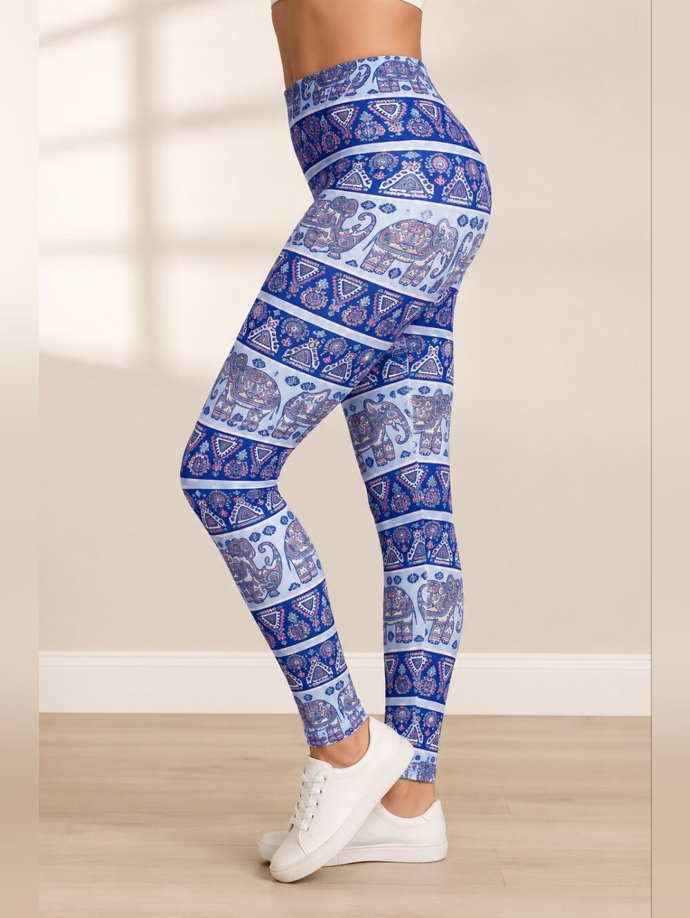 Blue Elephant Print Leggings Plus Size TC 16-24 Buttery Soft‎ Stretch NWT